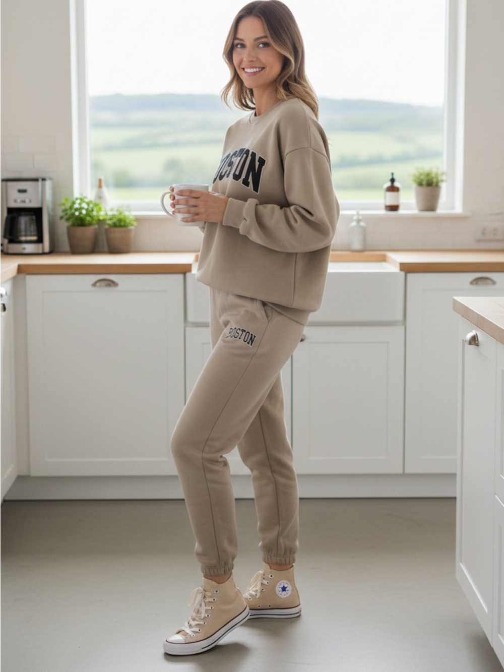Taupe Sweat top L Sweat pants M with Elastic— Women’s Leisure "Boston"